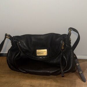 Marc Jacobs Black Leather Shoulder Bag with Gold Accents
